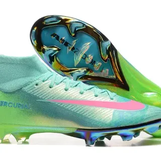 Nike Mercurial عالي القطع المتلألئ أخضر فحمي وردي أرض صلبة أحذية كرة القدم