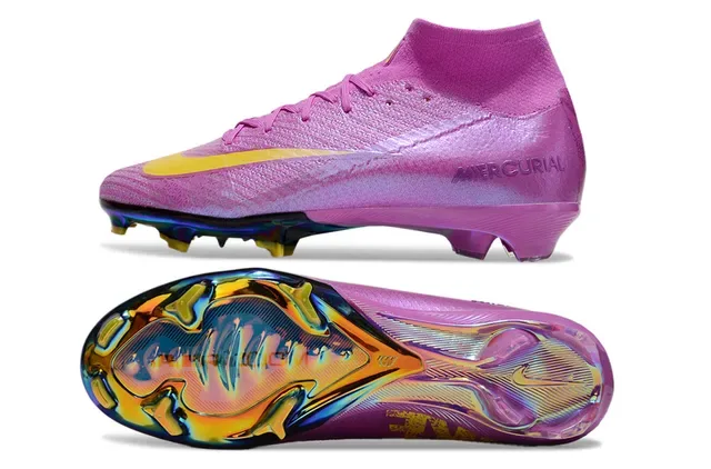 Nike Mercurial أحذية كرة القدم أرجواني أصفر upper نسيج متلألئ لوحة سول هولوغرافي Firm-Ground 5