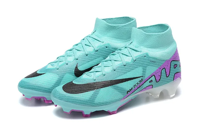 Nike Mercurial Superfly Blue Purple High-Cut Knit Upper Asymmetrical Lacing Firm-Ground Soccer Shoes 8