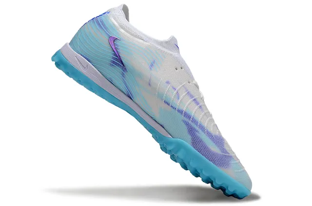 Nike Mercurial Vapor Haut tricoté blanc et bleu Swoosh violet iridescent chaussures de football turf 2