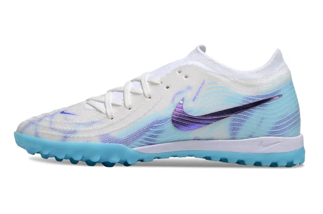Nike Mercurial Vapor Haut tricoté blanc et bleu Swoosh violet iridescent chaussures de football turf 7