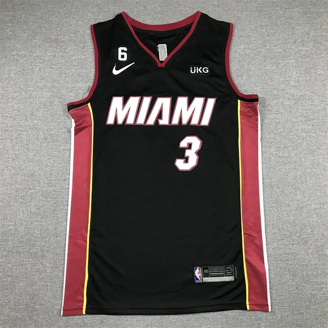 Nike Miami Heat Dwyane Wade Legacy Noir Rouge sans manches maille V-Neck Collar jersey 3