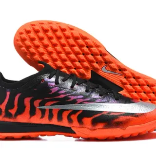Nike Orange Black Flame-Print Upper Metallic Silver Swoosh Turf Soccer Shoes