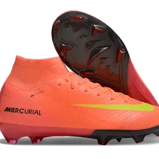 Nike Orange Green High-Cut Bootie Upper Dynamic Fit Collar Firm-Ground Soccer Shoes