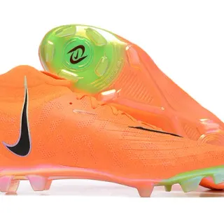 Nike Orange Green High-Cut Sock-Fit Collar Translucent Multi-Color Outsole Firm-Ground Soccer Shoes