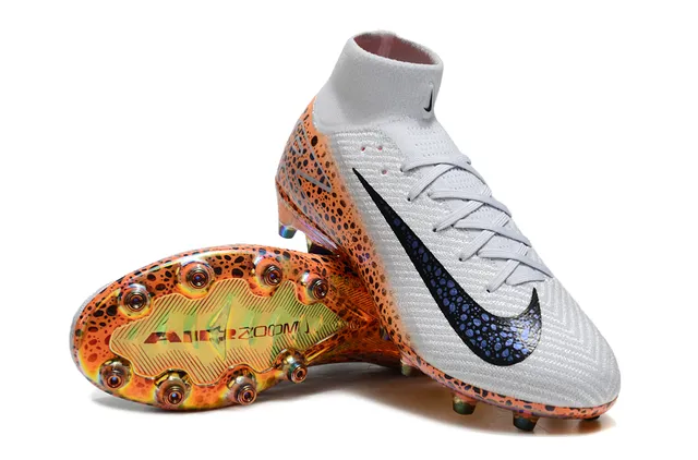 Nike Orange White High-Cut Flyknit Upper Iridescent Outsole Firm-Ground Soccer Shoes 2