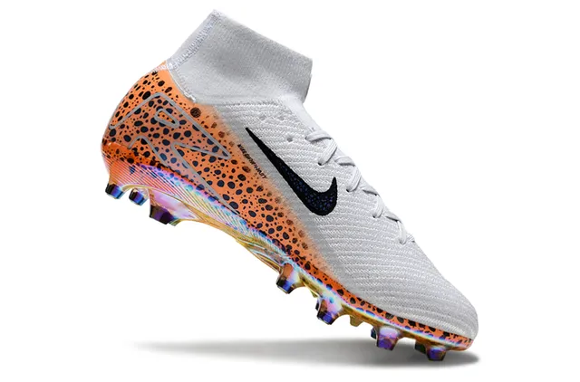 Nike Orange White High-Cut Flyknit Upper Iridescent Outsole Firm-Ground Soccer Shoes 3