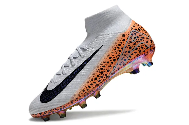 Nike Orange White High-Cut Flyknit Upper Iridescent Outsole Firm-Ground Soccer Shoes 4