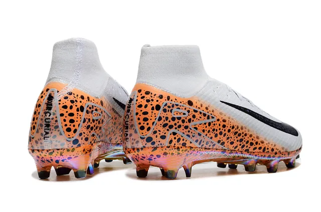 Nike Orange White High-Cut Flyknit Upper Iridescent Outsole Firm-Ground Soccer Shoes 5