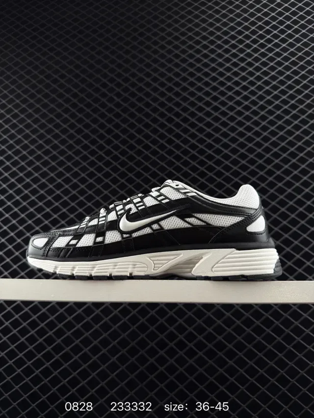 Nike P-6000 Black and White Mesh-and-Leather Lifestyle Sneakers 5