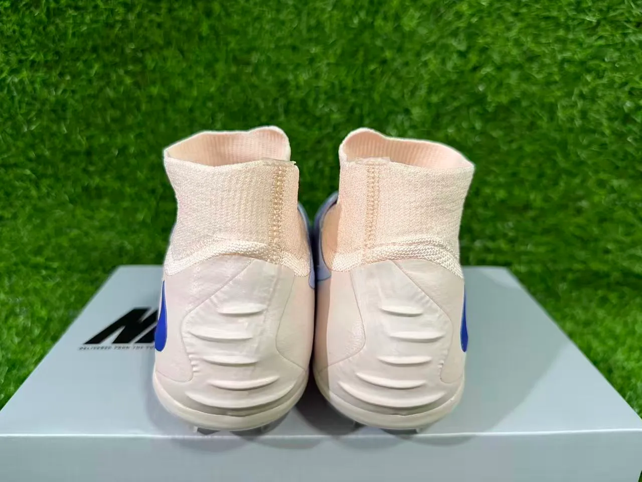 Nike Phantom GT Beige Blue Sock-Fit Collar Flyknit Upper Firm-Ground Soccer Shoes 5