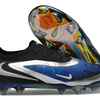 Nike Phantom GT Black Blue Low-Cut Knit Collar Asymmetric Lacing Firm-Ground Soccer Shoes