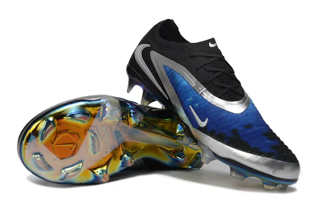 Nike Phantom GT Black Blue Low-Cut Knit Collar Asymmetric Lacing Firm-Ground Soccer Shoes 2