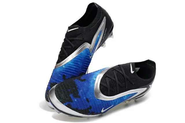 Nike Phantom GT Black Blue Low-Cut Knit Collar Asymmetric Lacing Firm-Ground Soccer Shoes 5