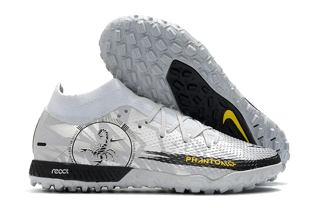 Nike Phantom GT Preto Dourado Colar Ajuste de Meia Faixa Metálica Gramado Sapatos de Futebol 4