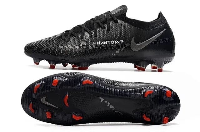Nike Phantom GT কালো লাল নিট আপার লো-কাট বুটি কলার ফার্ম-গ্রাউন্ড সকার শোজ 16