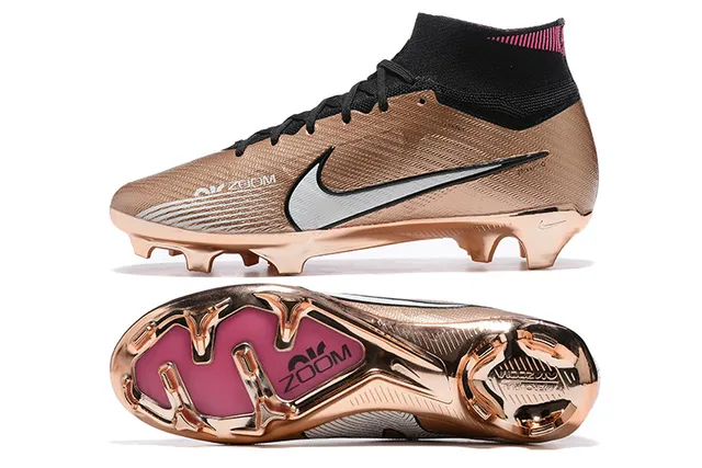 Nike Phantom GT Gold Black Metallic Synthetic Upper High-Cut Knit Collar Firm-Ground Soccer Shoes 9