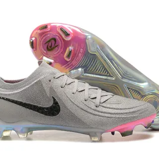 Nike Phantom GT Gray Pink Sock-Fit Knit Upper Asymmetric Lacing Firm-Ground Soccer Shoes
