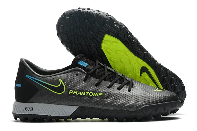 Nike Phantom GT Verde Azul Sapatos de Futebol para Relva de Corte Baixo com Colar de Ajuste a Meia, Parte Superior Sintética Texturizada 11