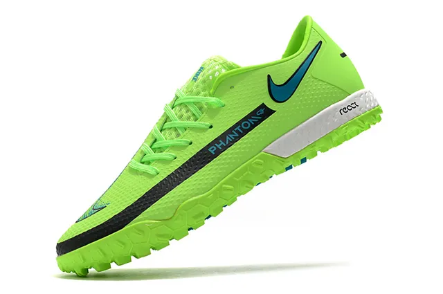 Nike Phantom GT Verde Azul Sapatos de Futebol para Relva de Corte Baixo com Colar de Ajuste a Meia, Parte Superior Sintética Texturizada 21
