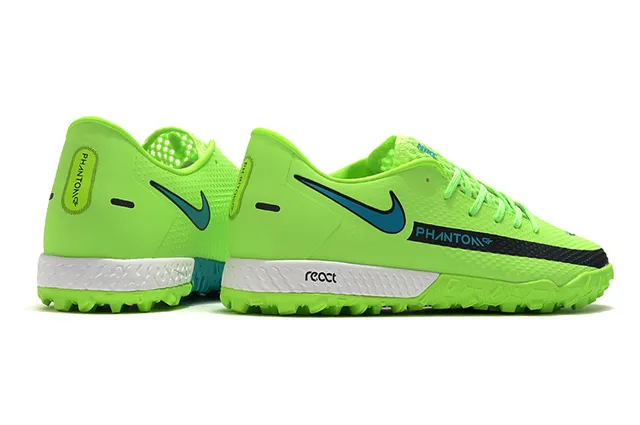 Nike Phantom GT Verde Azul Sapatos de Futebol para Relva de Corte Baixo com Colar de Ajuste a Meia, Parte Superior Sintética Texturizada 24