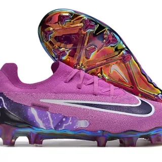 Nike Phantom GT Pink Purple Knit Upper Iridescent TPU Heel Cage Firm-Ground Soccer Shoes