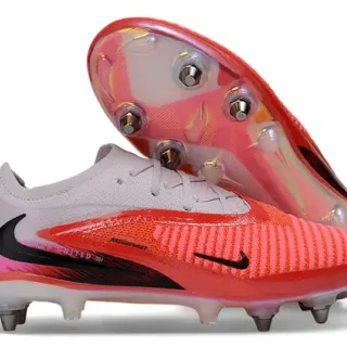 Nike Phantom GT Red White Low-Cut Knit Upper Iridescent Heel Overlay Firm-Ground Soccer Shoes