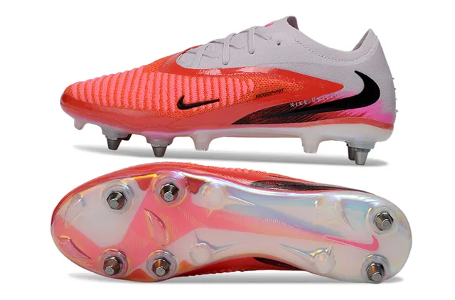 Nike Phantom GT Red White Low-Cut Knit Upper Iridescent Heel Overlay Firm-Ground Soccer Shoes 6