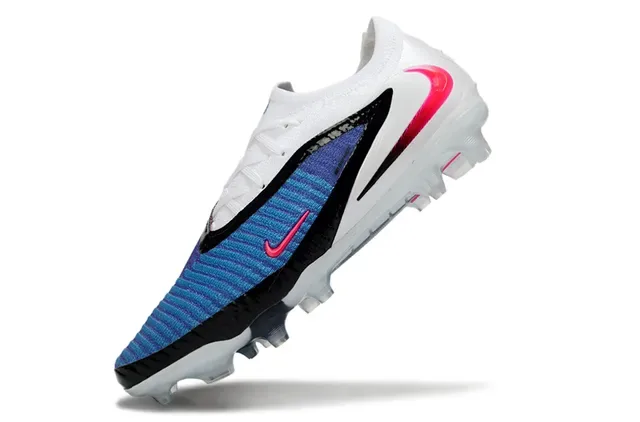 Nike Phantom GT sapatos de fútbol blanco y azul con upper de knit de corte bajo para terreno firme 11