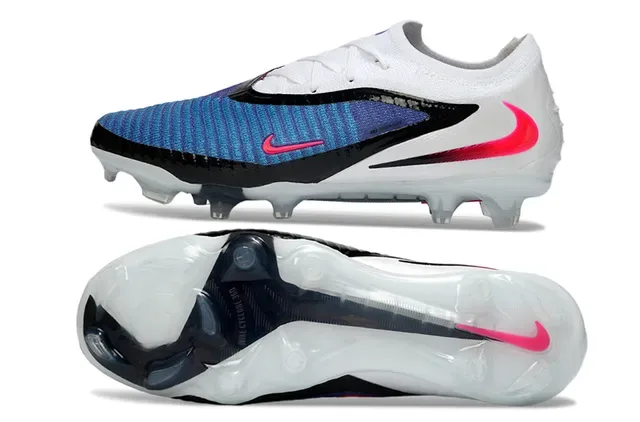 Nike Phantom GT sapatos de fútbol blanco y azul con upper de knit de corte bajo para terreno firme 15