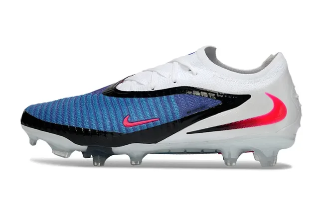 Nike Phantom GT sapatos de fútbol blanco y azul con upper de knit de corte bajo para terreno firme 16
