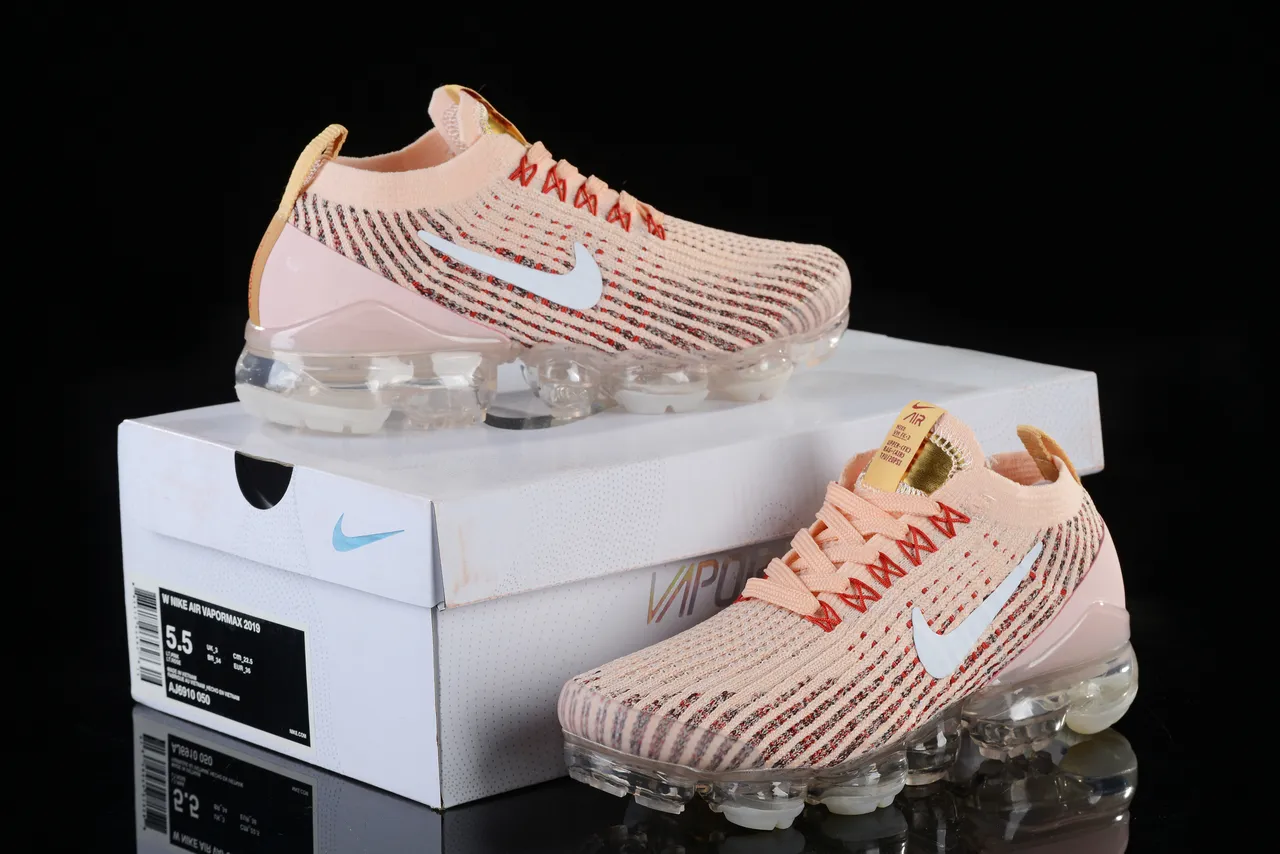 Nike Pink Beige Flyknit Upper Full-Length Visible Air Sole Lifestyle Sneakers 7