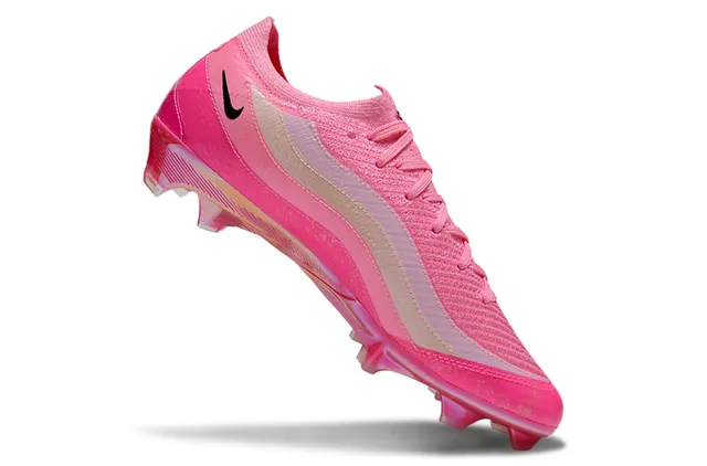 Nike Pink Beige Knit Upper Wave Stripe Overlay Firm-Ground Soccer Shoes 2