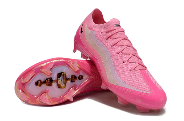 Nike Pink Beige Knit Upper Wave Stripe Overlay Firm-Ground Soccer Shoes 4