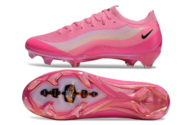 Nike Pink Beige Knit Upper Wave Stripe Overlay Firm-Ground Soccer Shoes 6
