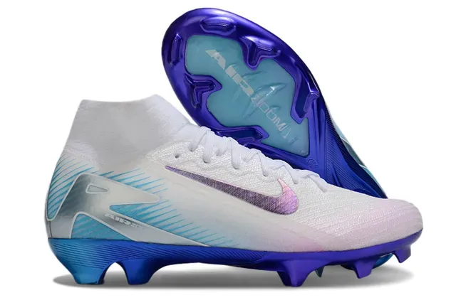 Nike Chaussures de football à empeigne en maille noir et rose, semelle iridescente holographique, pour terrain ferme 21