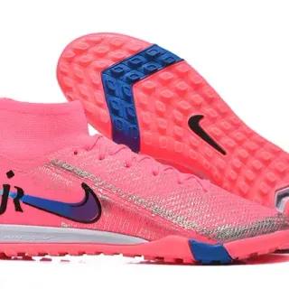 Nike Pink Blue Flyknit Upper Sock-Fit Collar Turf Soccer Shoes