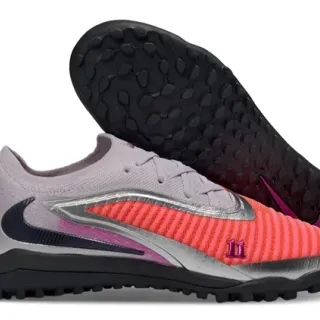 Nike Rosa Gris Bajo Corte Silueta Atlética Tejido Acanalado Antepié Césped Artificial Zapatos de Fútbol