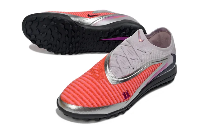 Nike Rosa Cinza Baixo Corte Silhueta Atlética Tricô Acanalado Antepé Gramado Artificial Sapatos de Futebol 4
