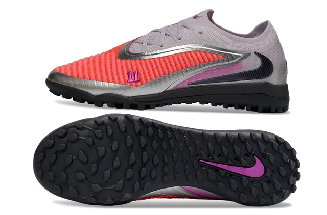 Nike Rosa Cinza Baixo Corte Silhueta Atlética Tricô Acanalado Antepé Gramado Artificial Sapatos de Futebol 6