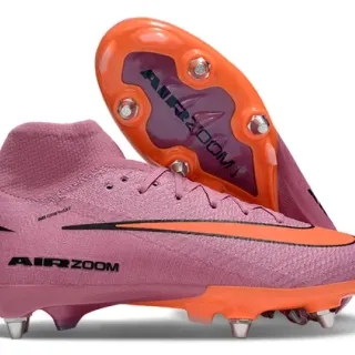 Nike Pink Orange High-Cut Sock-Fit Upper Knit Construction Firm-Ground Soccer Shoes