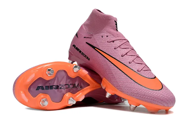 Nike Pink Orange High-Cut Sock-Fit Upper Knit Construction Firm-Ground Soccer Shoes 3