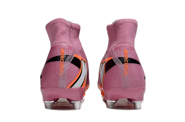 Nike Pink Orange High-Cut Sock-Fit Upper Knit Construction Firm-Ground Soccer Shoes 4