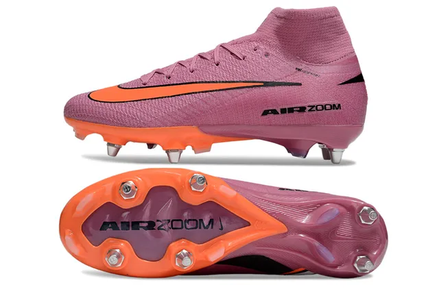 Nike Pink Orange High-Cut Sock-Fit Upper Knit Construction Firm-Ground Soccer Shoes 5