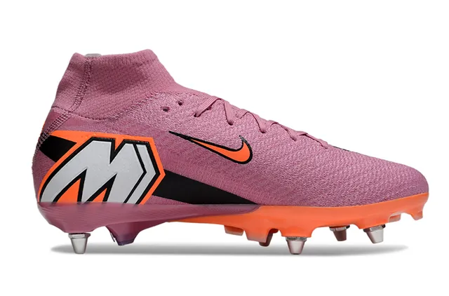 Nike Pink Orange High-Cut Sock-Fit Upper Knit Construction Firm-Ground Soccer Shoes 7