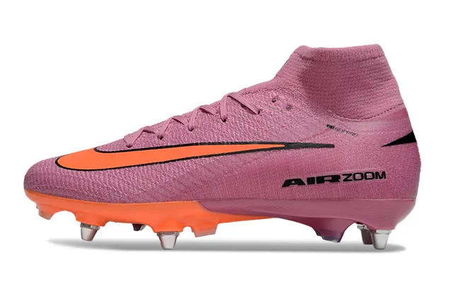 Nike Pink Orange High-Cut Sock-Fit Upper Knit Construction Firm-Ground Soccer Shoes 8