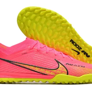 Nike Pink Yellow Knit Upper Sock-Fit Collar Turf Soccer Shoes