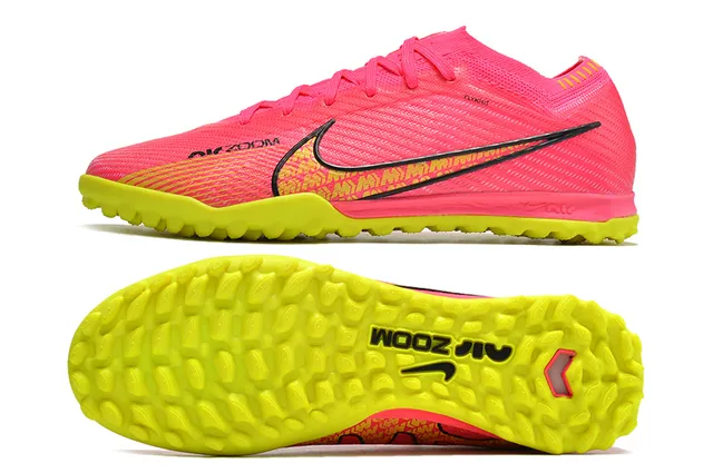 Nike Zapatillas de fútbol turf con upper de knit, cuello sock-fit, color rosa amarillo 6