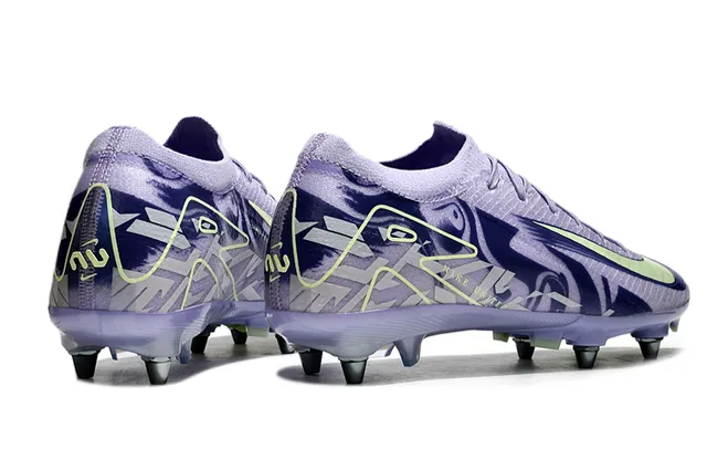 Nike Chaussures de football pourpre vert low-cut knit upper graphic-printed overlay firm-ground 5