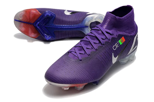 Nike Purple Transparent High-Cut Sock-Fit Upper Textured Synthetic Knit Firm-Ground Soccer Shoes 6
